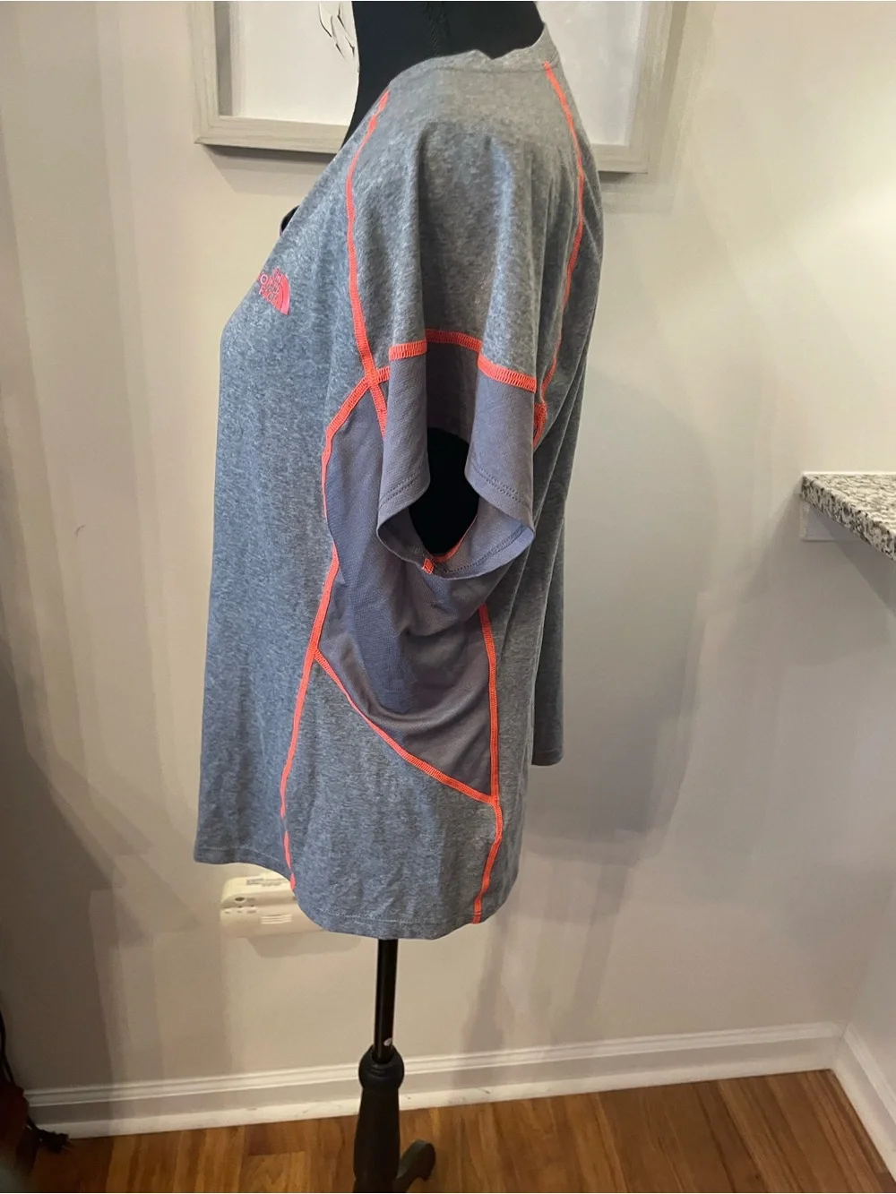 The North Face Gray V-Neck Short Sleeve Tee with Coral Accents - Picture 3 of 6